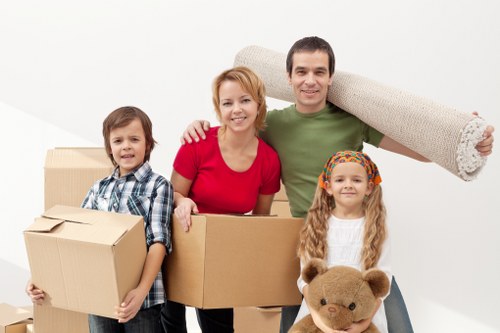 Packed boxes and furniture ready for transport in West Hampstead
