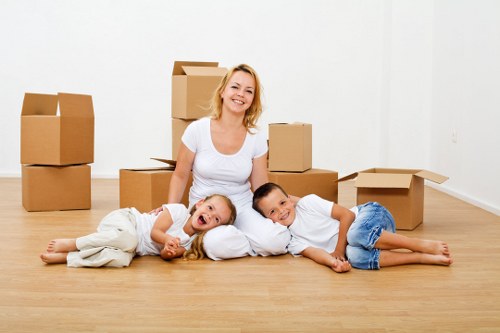 Packed boxes and furniture prepared for a house move