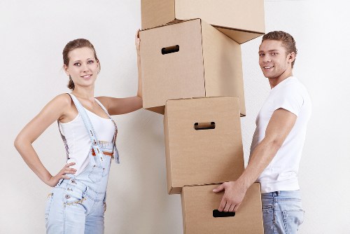 Packed boxes and furniture ready for local transport